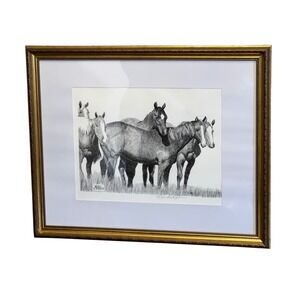 Merle Johnson  Horse Etching 45/250 Western Ranch Equestrian Framed Art